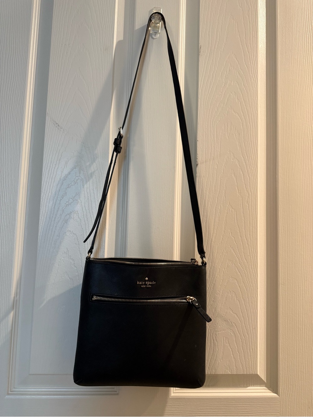 kate spade Black Leather Crossbody with Front Zip Pocket